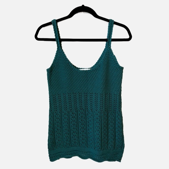 Old Navy Knit Crochet Style Cotton Tank Top Green Y2K Women’s Medium - Picture 1 of 8
